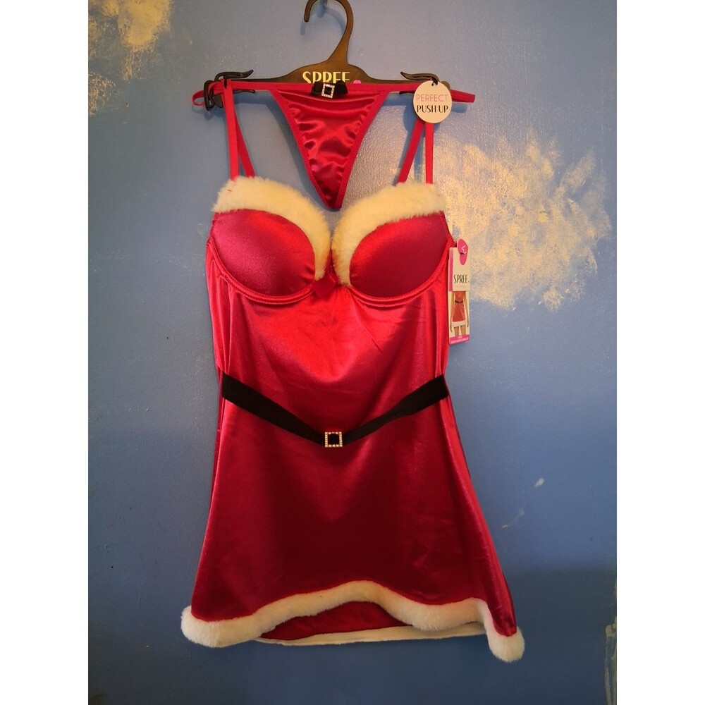 Spree Intimates Santas Helper Push-Up Babydoll Chemise Set Red. Womens Medium